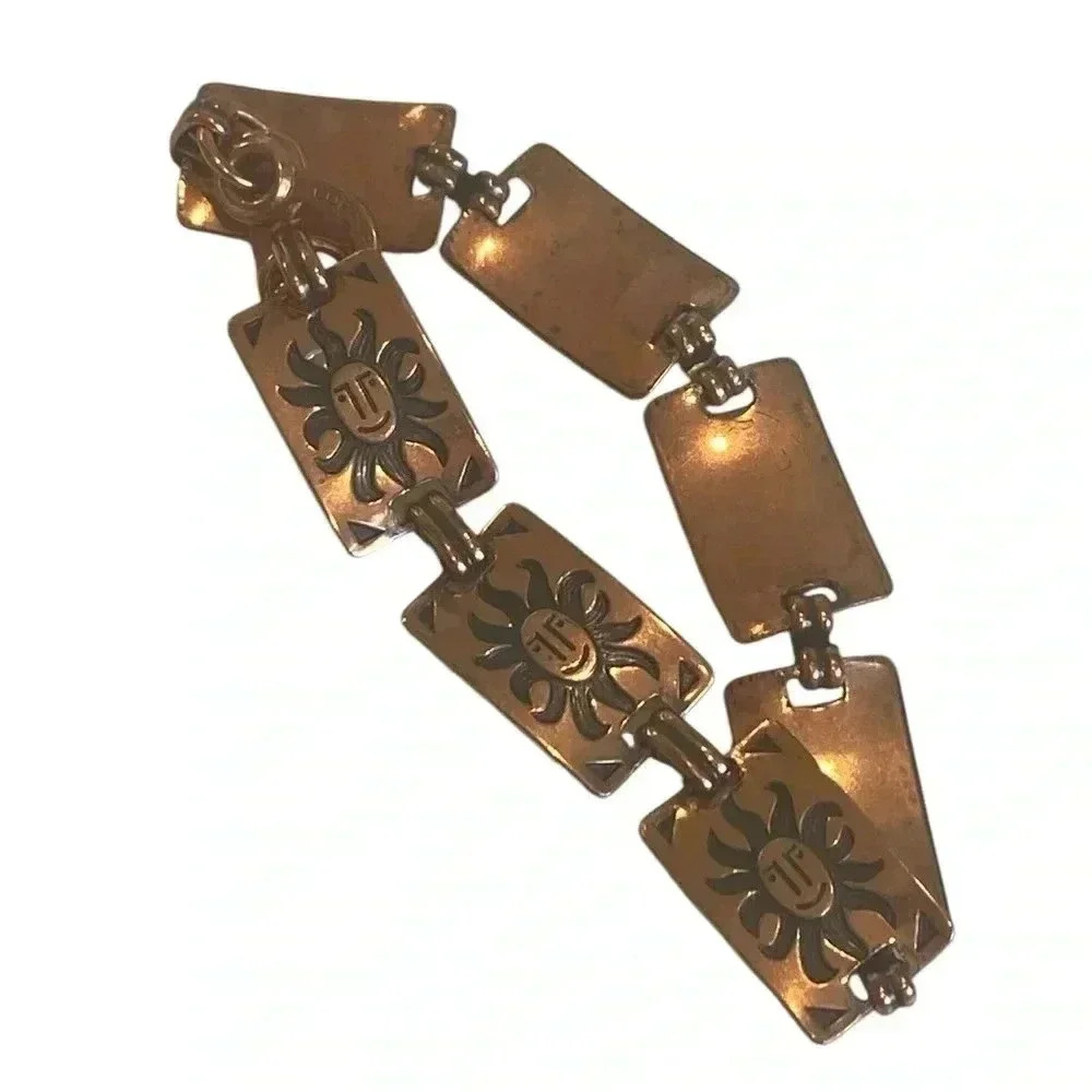 Smiling Sun Solid Copper Rectangular Link Bracelet - image 1
